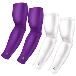 B-Driven Sports Sports Arm Sleeve Bundles 4-Pack Bundle | Solids | White/Purple Medium