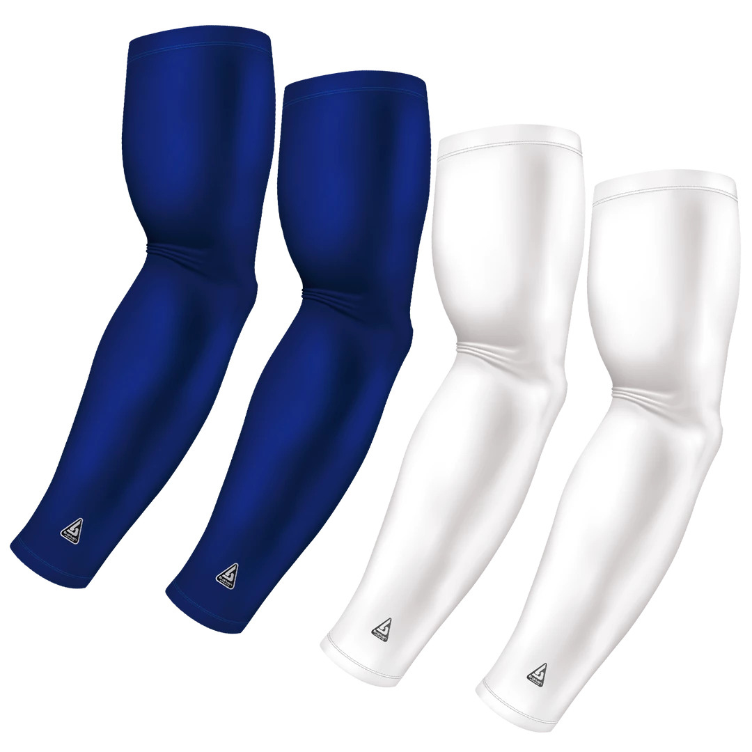 B-Driven Sports 4-Pack Bundle | Solids | White/Blue Standard Medium Sports Arm Sleeve Bundles 3 B-Driven Sports 4-Pack Bundle | Solids | White/Blue Standard Medium Sports Arm Sleeve Bundles