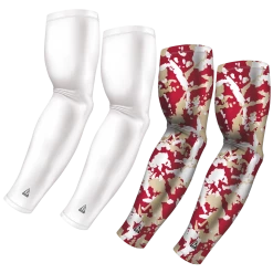 B-Driven Sports Sports Arm Sleeve Bundles 4-Pack Bundle | Solid/Flake Camo | White Bundle 4