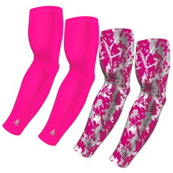 B-Driven Sports Sports Arm Sleeve Bundles 4-Pack Bundle | Solid/Flake Camo | Pink Bright Bundle 2