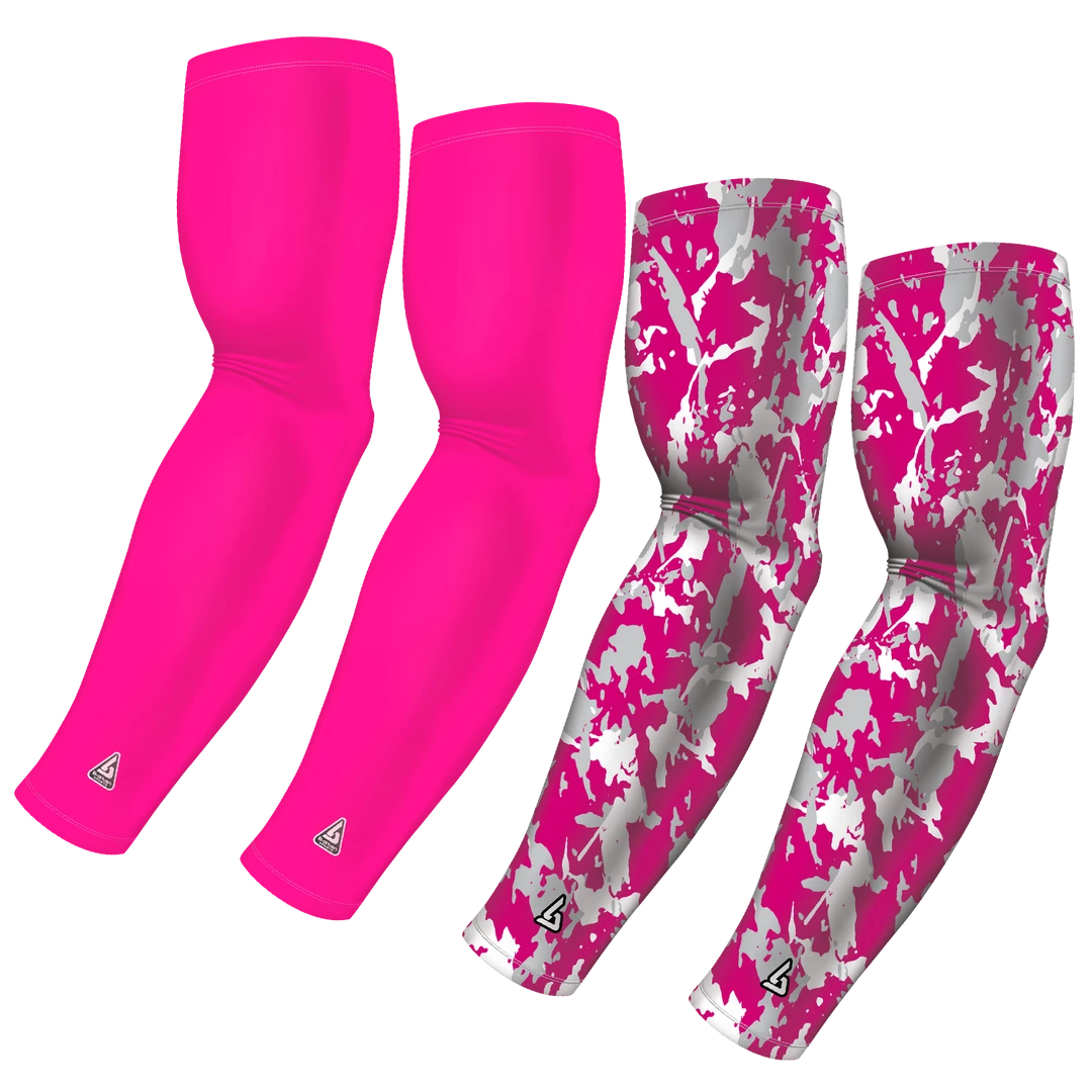 B-Driven Sports Sports Arm Sleeve Bundles 4-Pack Bundle | Solid/Flake Camo | Pink Bright Bundle 2 3 B-Driven Sports Sports Arm Sleeve Bundles 4-Pack Bundle | Solid/Flake Camo | Pink Bright Bundle 2
