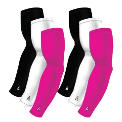 B-Driven Sports 6-Pack Bundle | Solids |White/Black/Pink Bright Sports Arm Sleeve Bundles