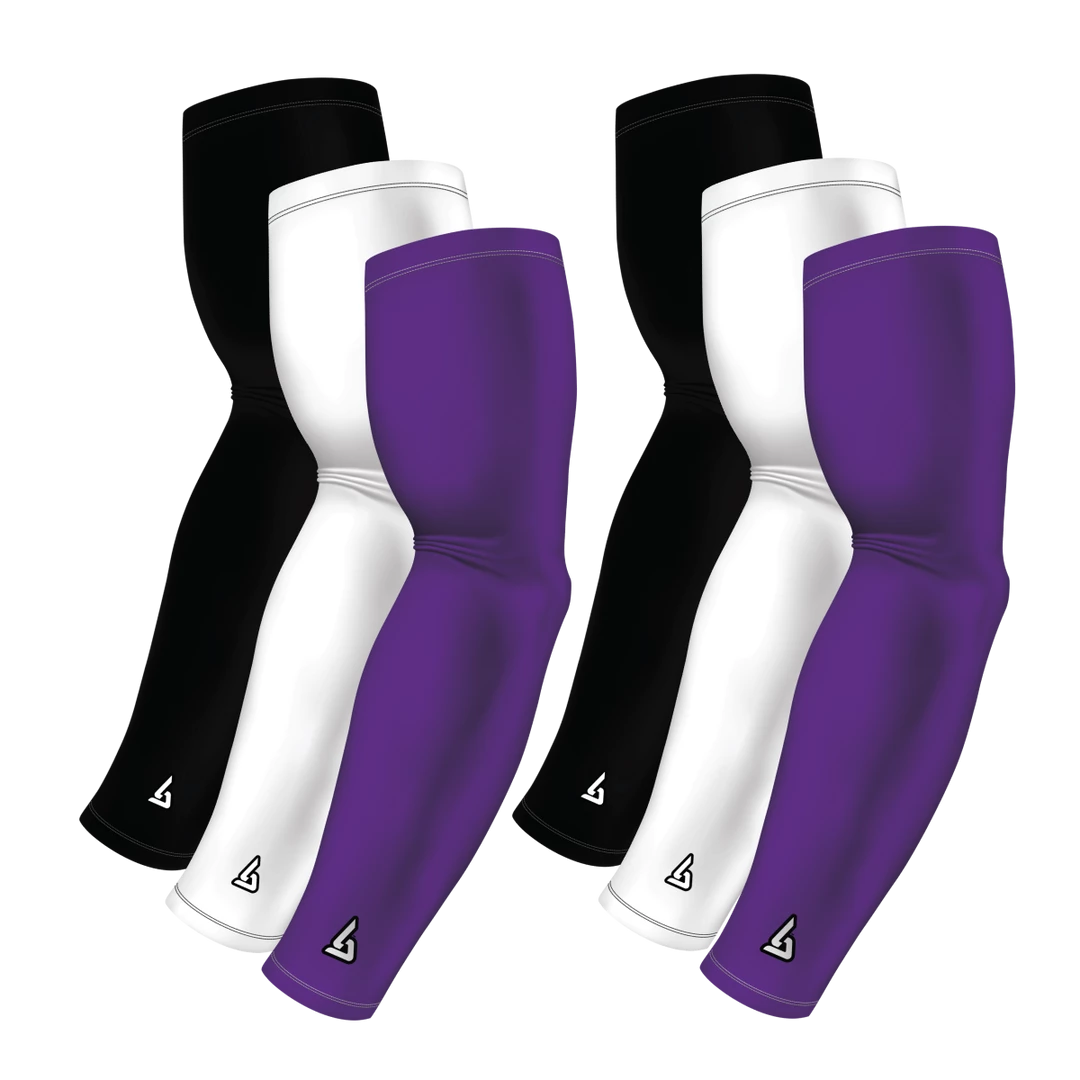 B-Driven Sports 6-Pack Bundle | Solids |White/Black/Purple Light / Medium Sports Arm Sleeve Bundles 3 B-Driven Sports 6-Pack Bundle | Solids |White/Black/Purple Light / Medium Sports Arm Sleeve Bundles
