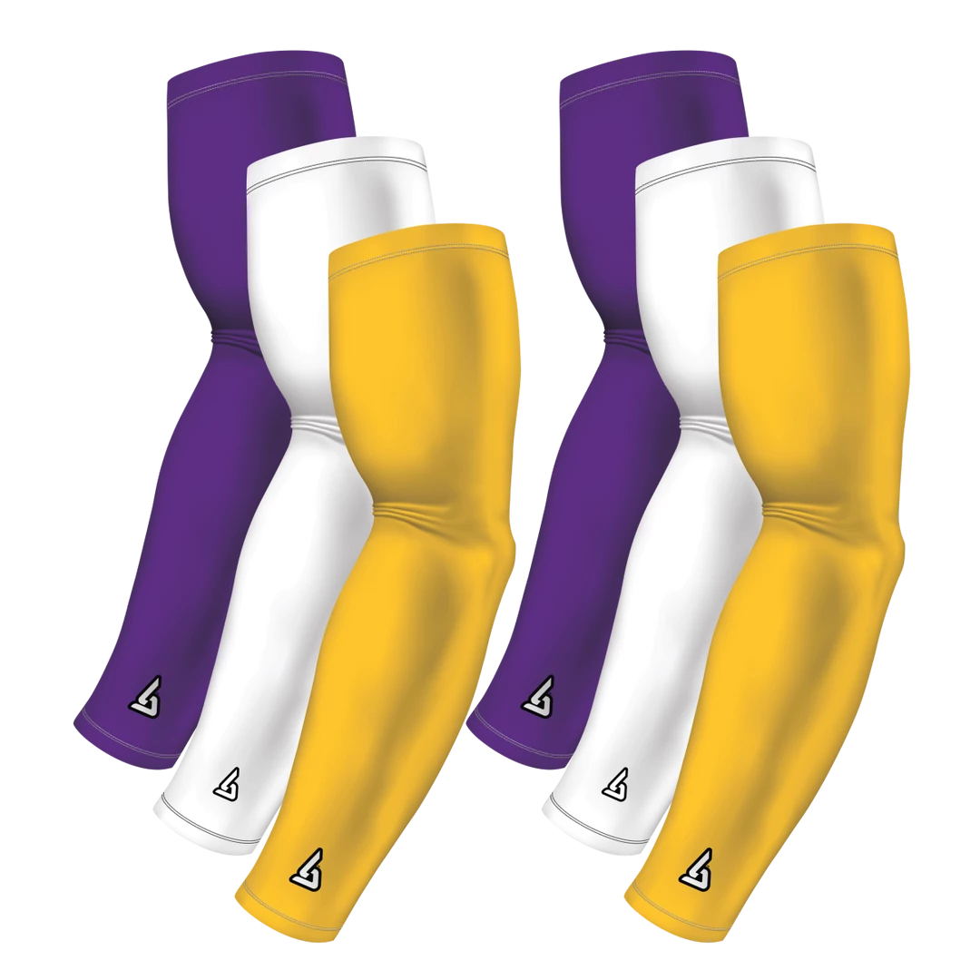 B-Driven Sports 6-pack Bundle | Solids | Yellow Standard/White/Purple Light / Medium Sports Arm Sleeve Bundles 3 B-Driven Sports 6-pack Bundle | Solids | Yellow Standard/White/Purple Light / Medium Sports Arm Sleeve Bundles