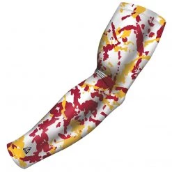 B-Driven Sports Pro-Fit Sports Arm Sleeves Flaked Camo Maroon Yellow