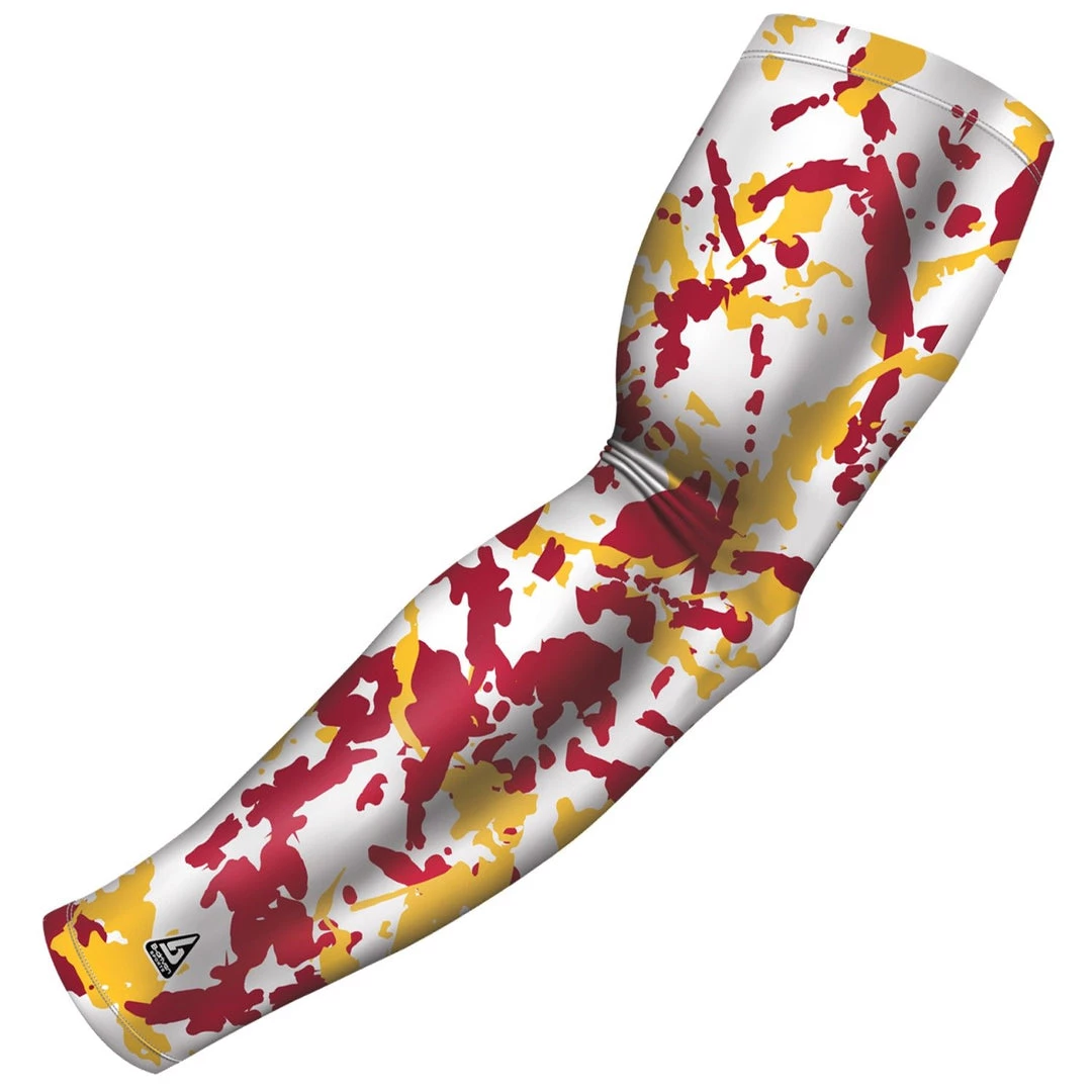 B-Driven Sports Pro-Fit Sports Arm Sleeves Flaked Camo Maroon Yellow 3 B-Driven Sports Pro-Fit Sports Arm Sleeves Flaked Camo Maroon Yellow