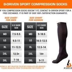 B-Driven Sports 3-Pack Graduated Compression Socks White/Black