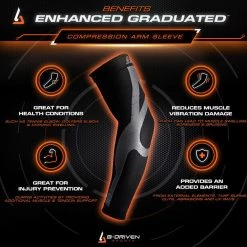 B-Driven Sports Enhanced Graduated Arm Sleeve | Black - Pair Enhanced Graduated Compression Arm Sleeves